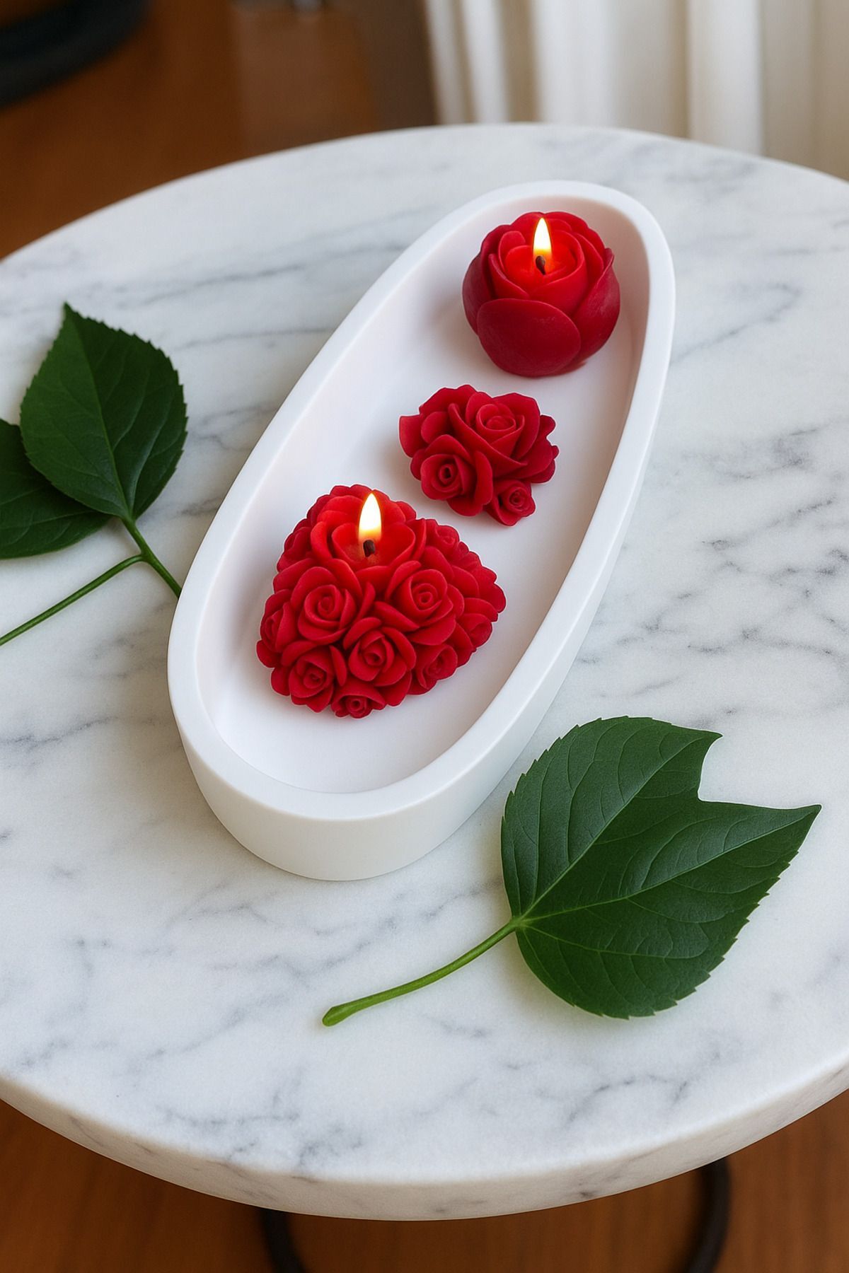 Dekoratif Gül Şeklinde Kırmızı Mum Seti – Romantik Hediyelik