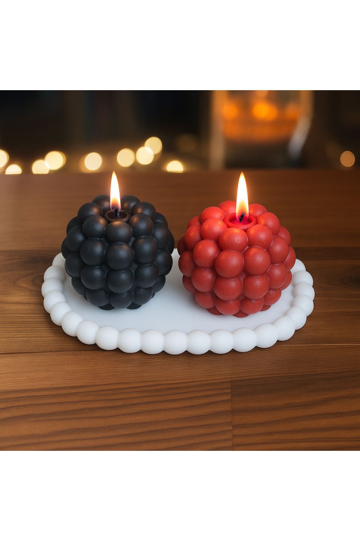 El Yapımı İkili Bubble Mum Seti – Siyah & Kırmızı – Dekoratif Kokulu Küre Mumlar
