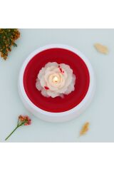 El Yapımı Gül Şekilli Kırmızı Beyaz Romantik Mum | Seramik Kaseli Dekoratif Mum | Aymumi Home