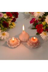 El Yapımı Çiçek ve Spiral Şekilli Dekoratif 3’lü Mum Seti | Lotus Mum | Aymumi Home