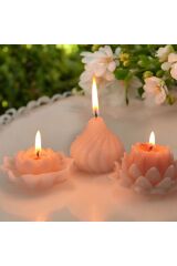 El Yapımı Çiçek ve Spiral Şekilli Dekoratif 3’lü Mum Seti | Lotus Mum | Aymumi Home