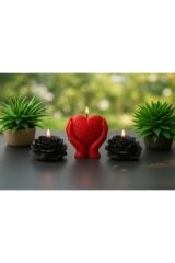 El Yapımı Kalp ve Gül Mum Seti | Romantik Dekoratif Mum | Hediyelik Şık Tasarım