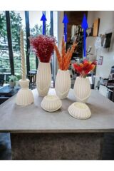 Hediyelik Ve Dekoratif Modern 6'lı Vazo Tealight Mumluk, Şamdan Seti 6 Parça Ham Beyaz