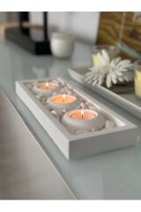 Mums Tabaklı Beton Mumluk Taş Dekorasyon Tealight Mumluk (MUMLAR DAHİL DEĞİLDİR)