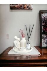 Dekoratif Nordik Kuru Çiçek Vazosu Sarılan Sevgili Biblo Fresh Soft Oda Kokusu Set
