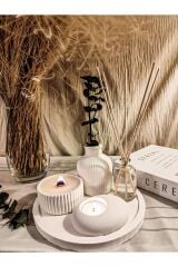 Dekoratif 5li Set Mum Çizgili Vazo Tealight mumluk ve Oda Kokusu Seti