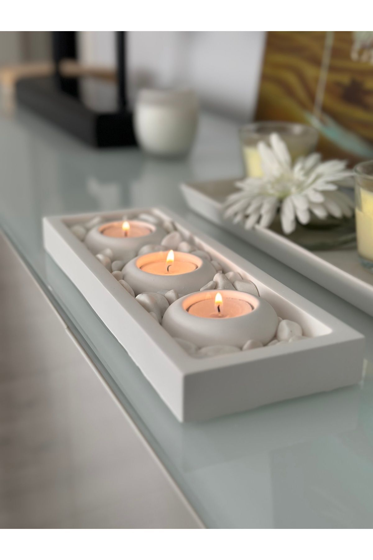 Mums Tabaklı Beton Mumluk Taş Dekorasyon Tealight Mumluk (TAŞ DAHİLDİR)