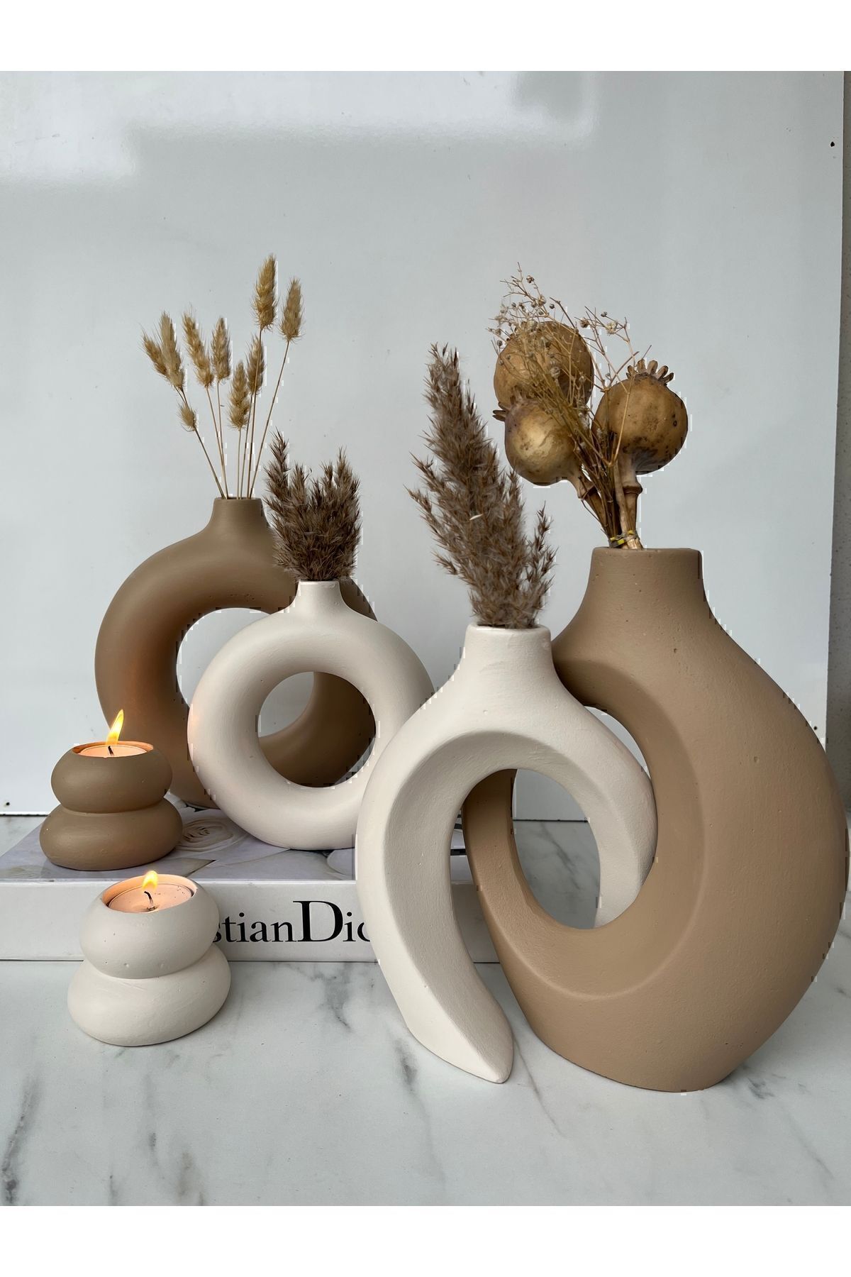 ELA-HOME sevgili vazo set dekoratif halka mumluklu set