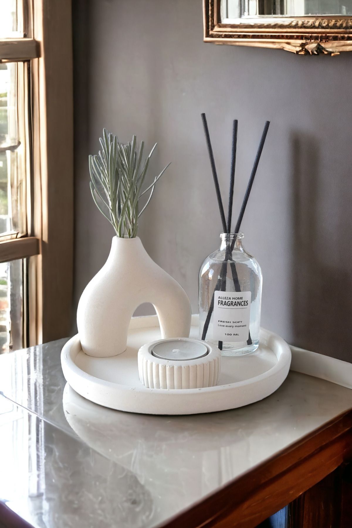 Dekoratif Mumluklu Nordik Minyatür 100 ml Oda Kokusu  Set (Tealight Mum Dahil Değildir )