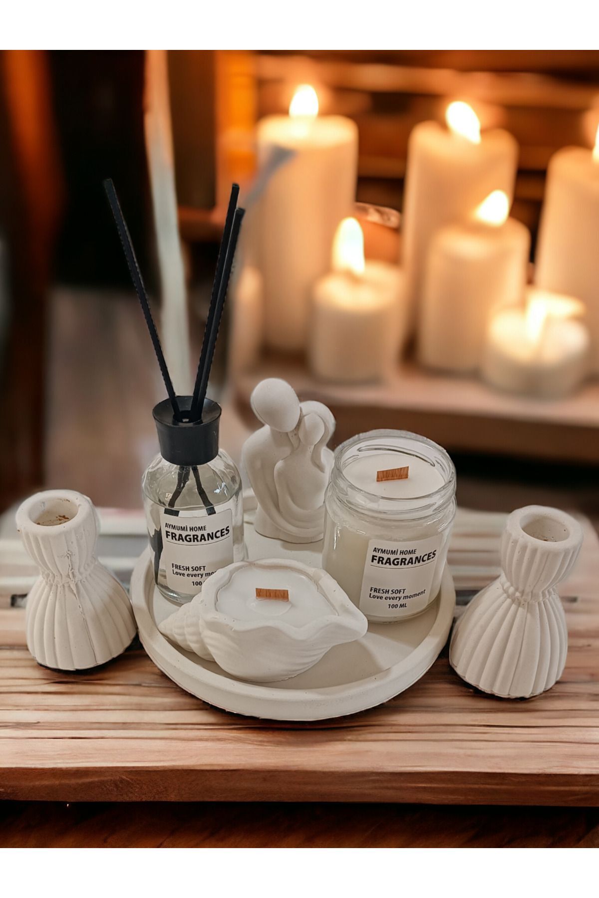 Özel Tasarim Kokulu Mumlar Sarılan Sevgili Oda Kokusu Ve Şamdan Seti