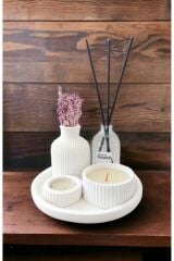 Dekoratif Minyatür Çizgili Vazo Fresh Soft Koku Mumlu Set