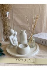 Dekoratif Minimal Vazo, Sarılan Sevgili Tealight Mum Ve Bebek Pudralı Oda Kokusu Seti