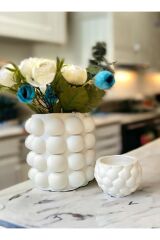 2'li Büyük ve Küçük Bubble Beton Vazo/kaşıklık, bubble vazo, vazo, beton vazo, saksı, vazo seti