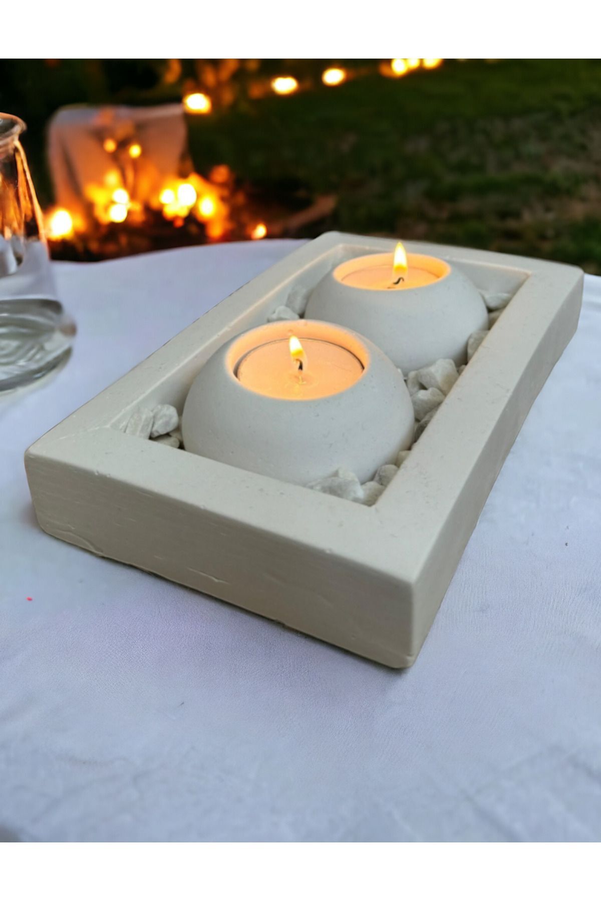 El Yapımı 2'li Beton Mumluk Özel Hediyelik Set