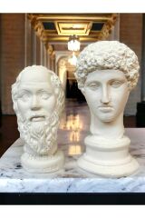 Hermes Ve Socrates Beyaz Heykel Büst 2'li Özel set