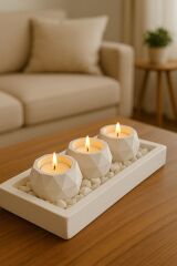 Tabaklı Beton Mumluk Ve Tealight Mumluk Hediyelik Dekorasyon Seti.(TEALİGHT MUM.DAHİL DEĞİLDİR)