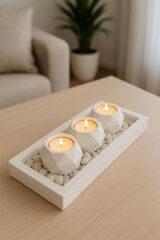 Tabaklı Beton Mumluk Ve Tealight Mumluk Hediyelik Dekorasyon Seti.(TEALİGHT MUM.DAHİL DEĞİLDİR)