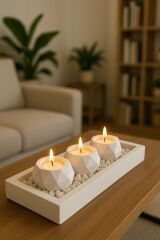 Tabaklı Beton Mumluk Ve Tealight Mumluk Hediyelik Dekorasyon Seti.(TEALİGHT MUM.DAHİL DEĞİLDİR)