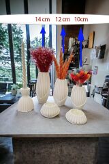 Hediyelik Ve Dekoratif Modern 6'lı Vazo Tealight Mumluk, Şamdan Seti 6 Parça Ham Beyaz