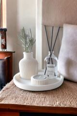 Dekoratif Minyatür Çizgili Vazo 100 ML Oda Kokusu Mumluklu Set ( Tealight Mum Dahil Değildir )