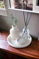 Dekoratif Minyatür Çizgili Vazo 100 ML Oda Kokusu Mumluklu Set ( Tealight Mum Dahil Değildir )