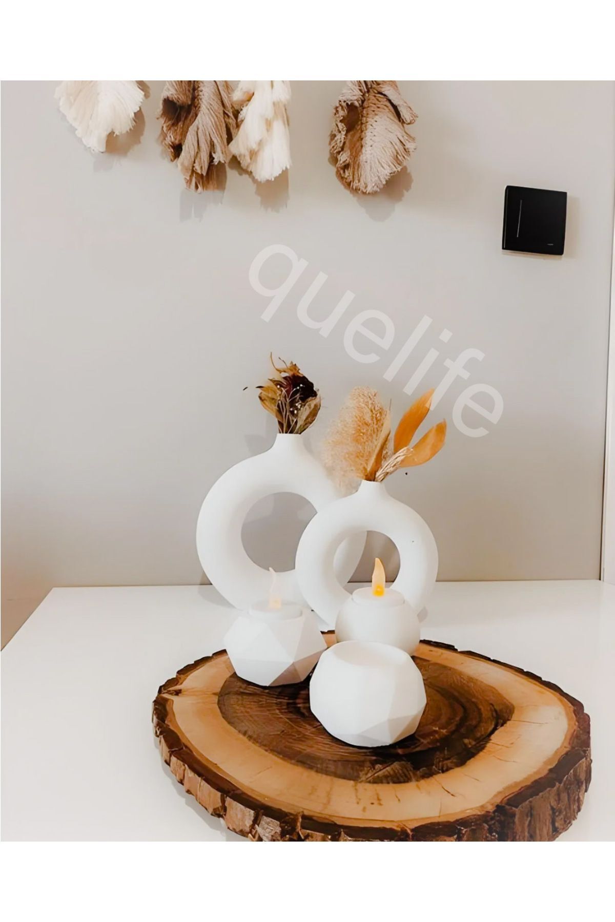 2’li Halka Vazo Ve 3 Lü Tealight Mumluk Bohem Set(14,5X13/10X10) halkave3lümumluk