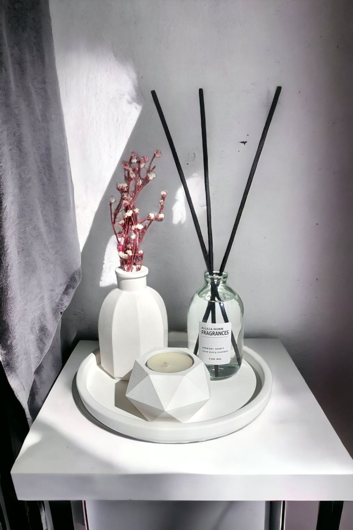 Dekoratif Geometrik Mumluk İskandinav Tarz Vazo Fresh Soft Oda Kokusu Set