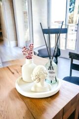 Dekoratif Çizgili Kuru Çiçek Pampas Vazosu Fresh Soft Oda Kokusu Kadın Figür Standlı Set