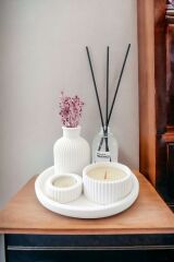 Dekoratif Minyatür Çizgili Vazo Fresh Soft Koku Mumlu Set (Tealight mum dahil değildir)