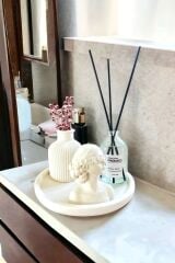 Dekoratif Çizgili Kuru Çiçek Pampas Vazosu Fresh Soft Oda Kokusu Kadın Büst Standlı Set