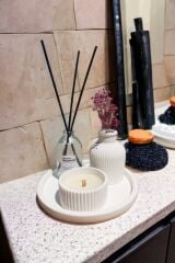 Dekoratif Mini Vazo Fresh Soft Oda Kokusu Dekoratif Mum Yuvarlak Stantlı Set