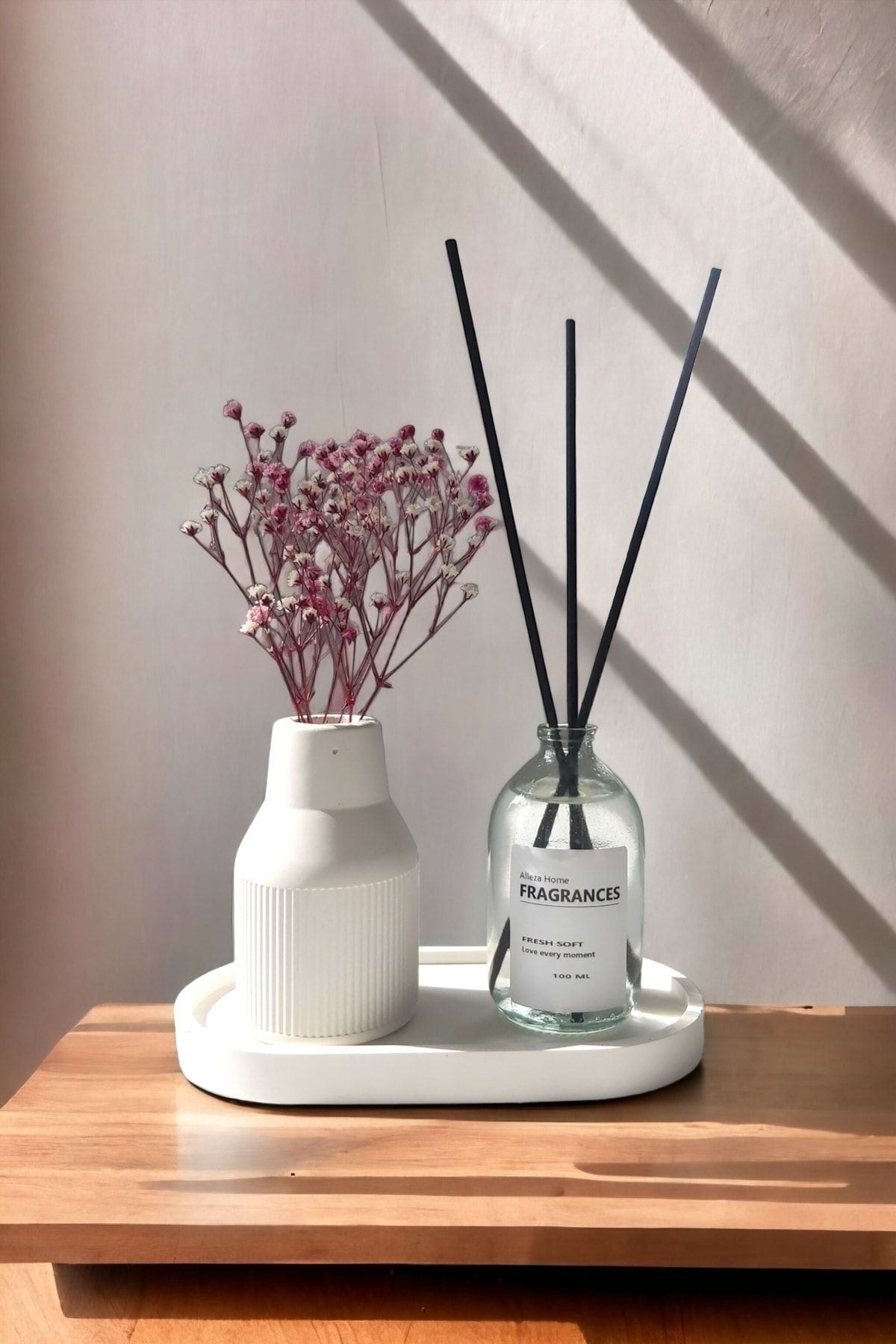 Dekoratif Iskandinav Tarz Kuru Çiçek Pampas Vazosu Fresh Soft Oda Kokusu Standlı Set
