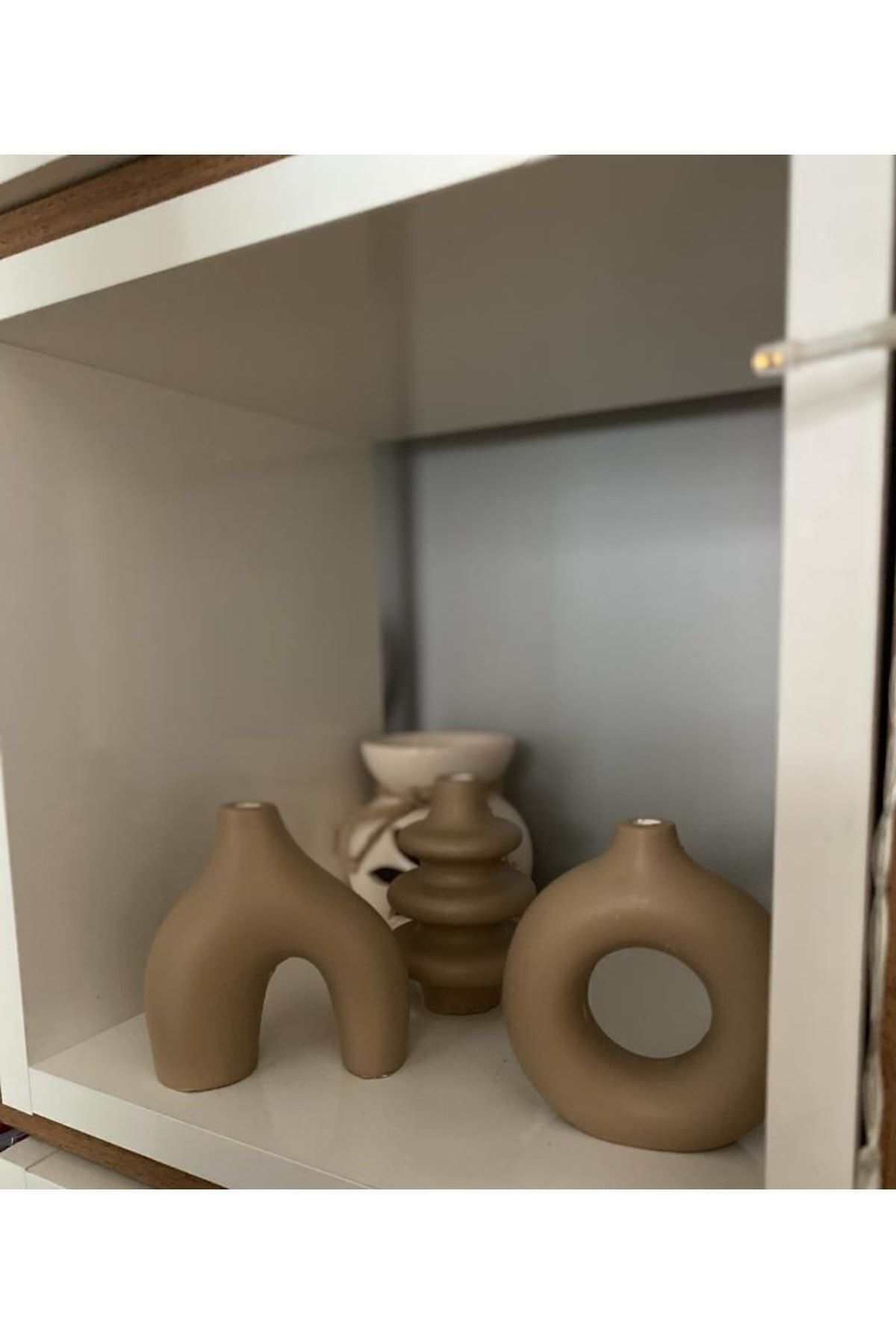 Minimal Vazo Set 3'lü Bohem Biblo Minyatür Bej