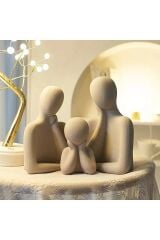 Üçlü Aile Dekoratif Beton Heykel Obje Biblo