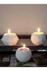 Tealight Beton Mumluk 3 Lü Set, Dekoratif Hediyelik Ham Beyaz 5 X 7 Cm